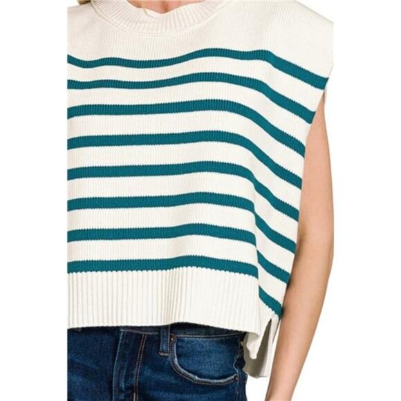 Zenana Oversized Crew Neck Stripe Sweater Vest - Picture 3 of 3